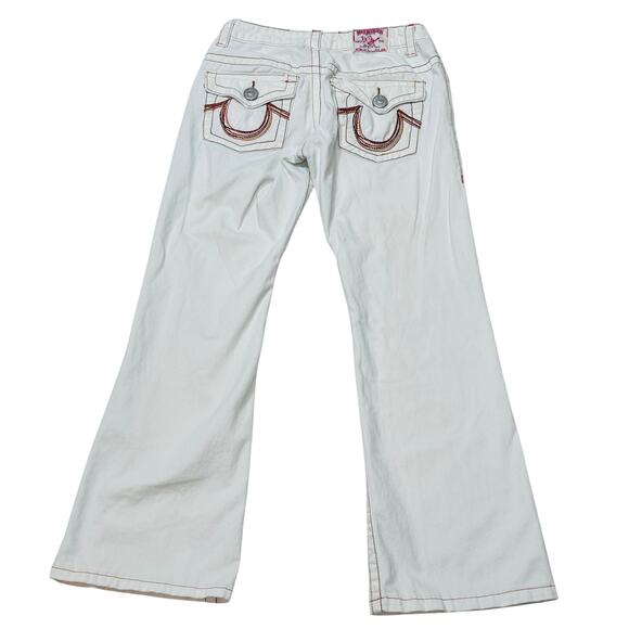 True Religion Joey Big T Flared Jeans White Gild Stitch Women 28W x 27L Used - Picture 2 of 11